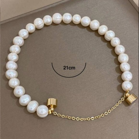 Zara Gold Irregular Baroque Keshi Pearls White Freshwater Pearl Chain Bracelet - Picture 9 of 16